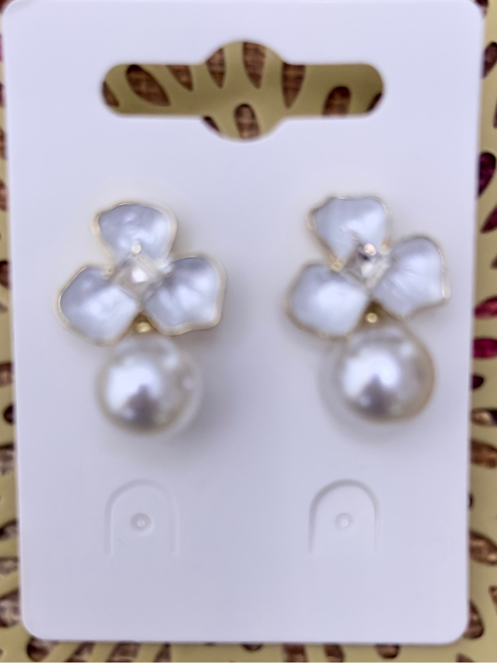 Pearl Drop Floral Stud Earrings - White